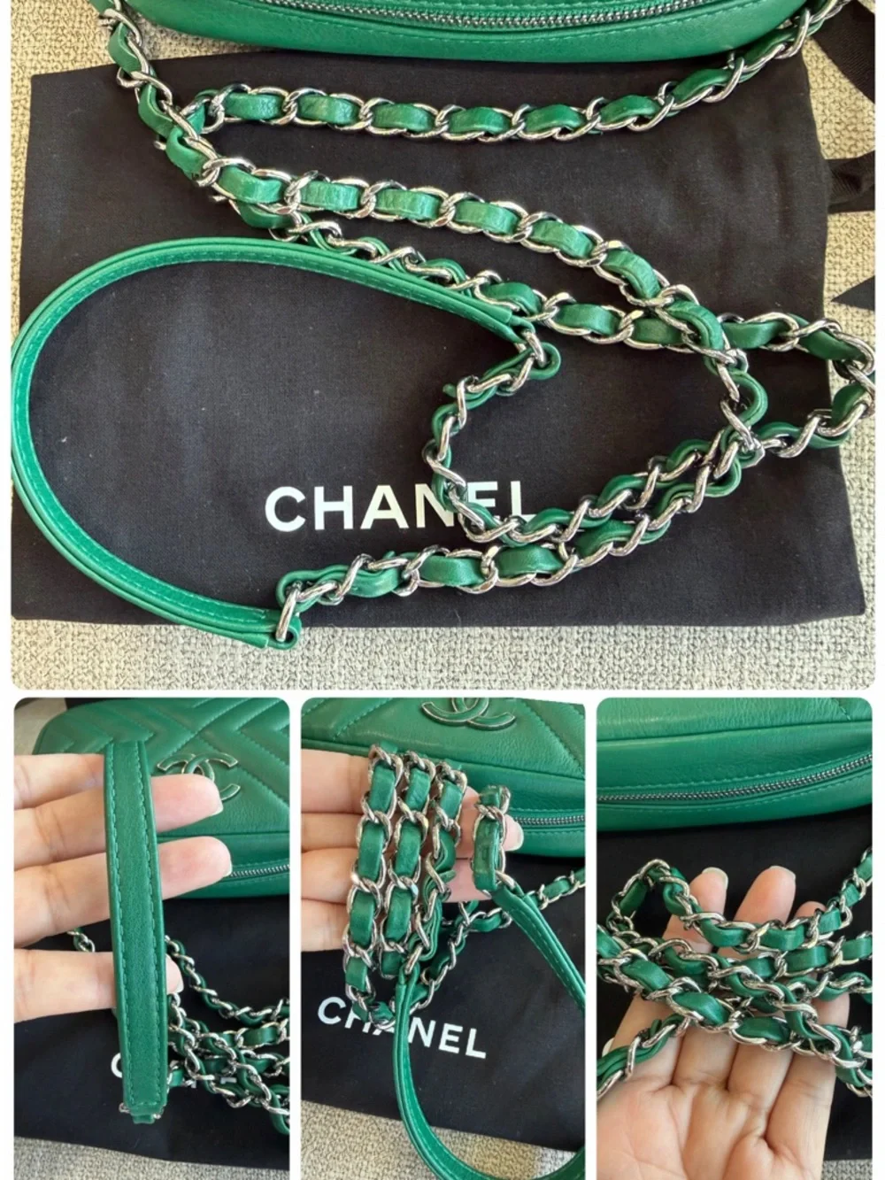 CHANEL Emerald Green Quilted Chevron Leather Crossbody Camera Bag with Tassel - Picture 14 of 15